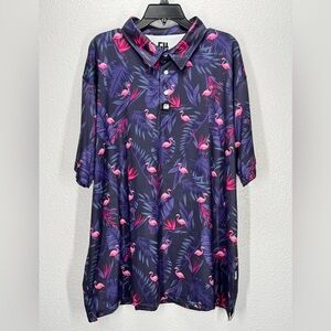 Greater Half GH Flamingo Mingos Short Sleeve Golf Performance Polo XXL 2XL